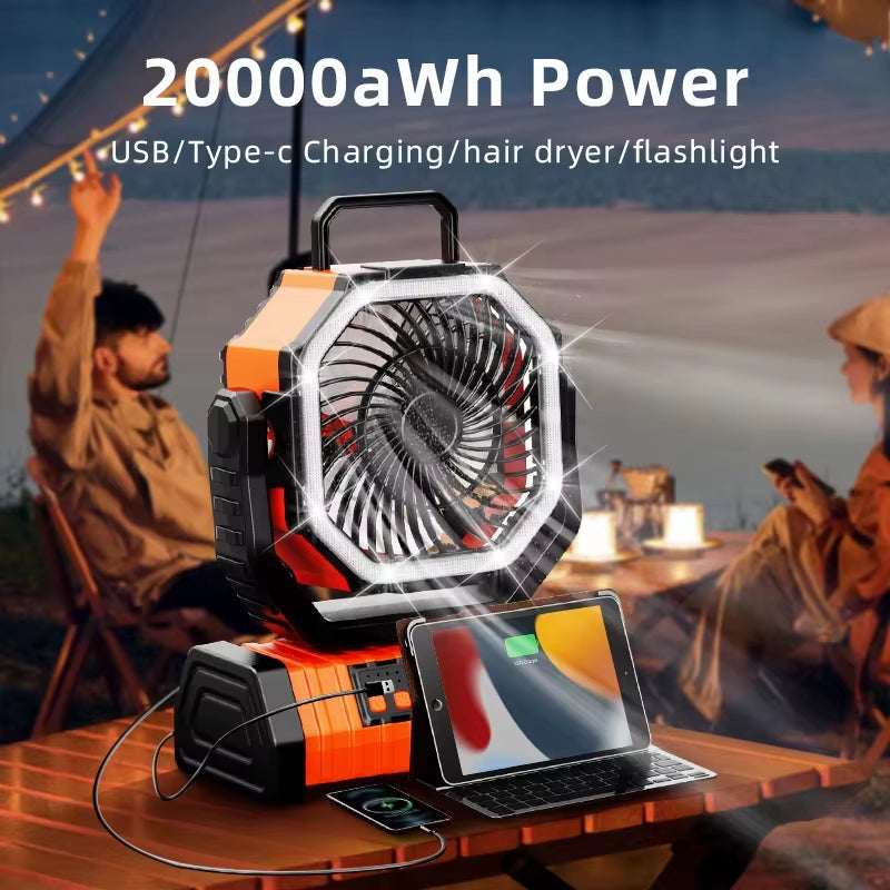 Ventilador Portátil Pro 20,000 mAh: Aire Potente, Iluminación y Power Bank Todo-en-Uno