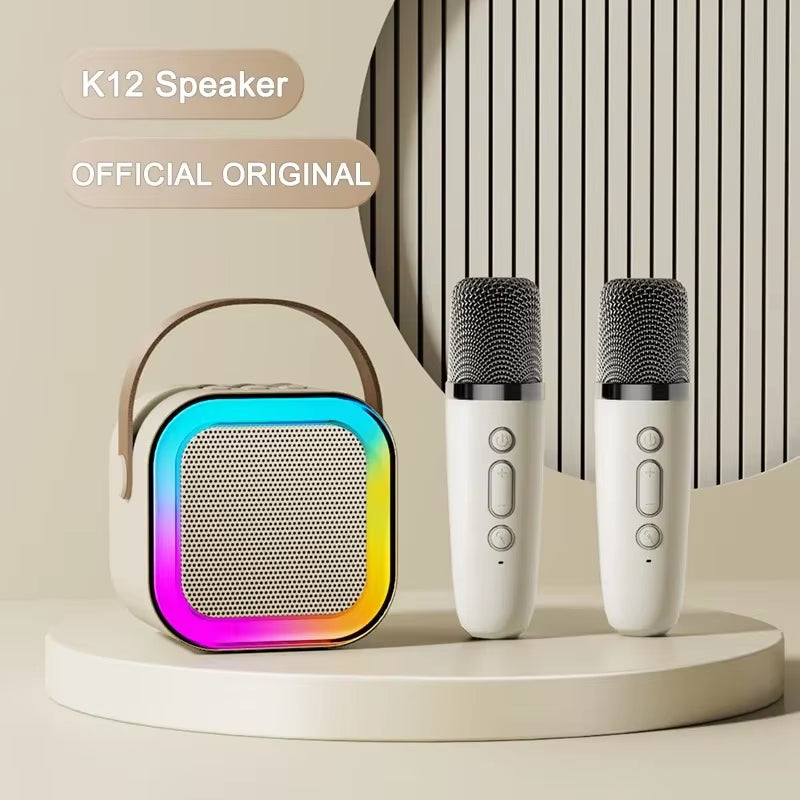 Mini Karaoke Pro K12: Parlante Bluetooth + Micrófono Inalámbrico con Luces RGB