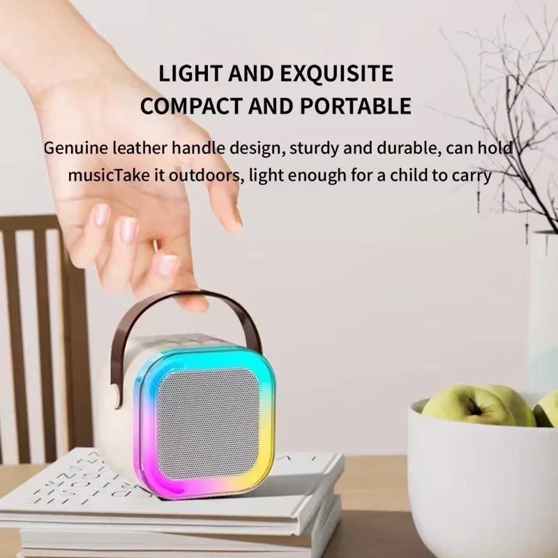 Mini Karaoke Pro K12: Parlante Bluetooth + Micrófono Inalámbrico con Luces RGB