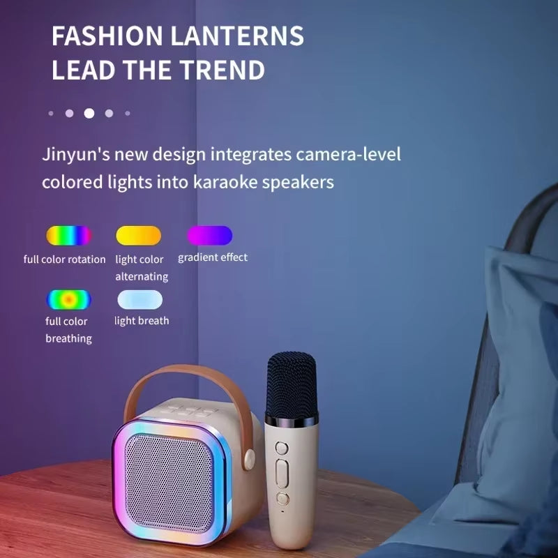 Mini Karaoke Pro K12: Parlante Bluetooth + Micrófono Inalámbrico con Luces RGB