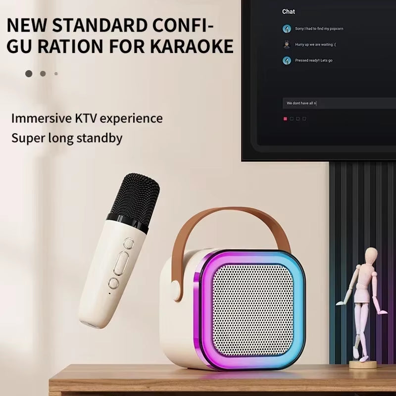 Mini Karaoke Pro K12: Parlante Bluetooth + Micrófono Inalámbrico con Luces RGB