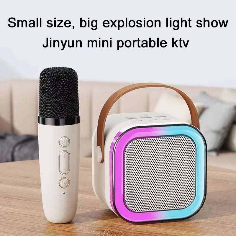 Mini Karaoke Pro K12: Parlante Bluetooth + Micrófono Inalámbrico con Luces RGB