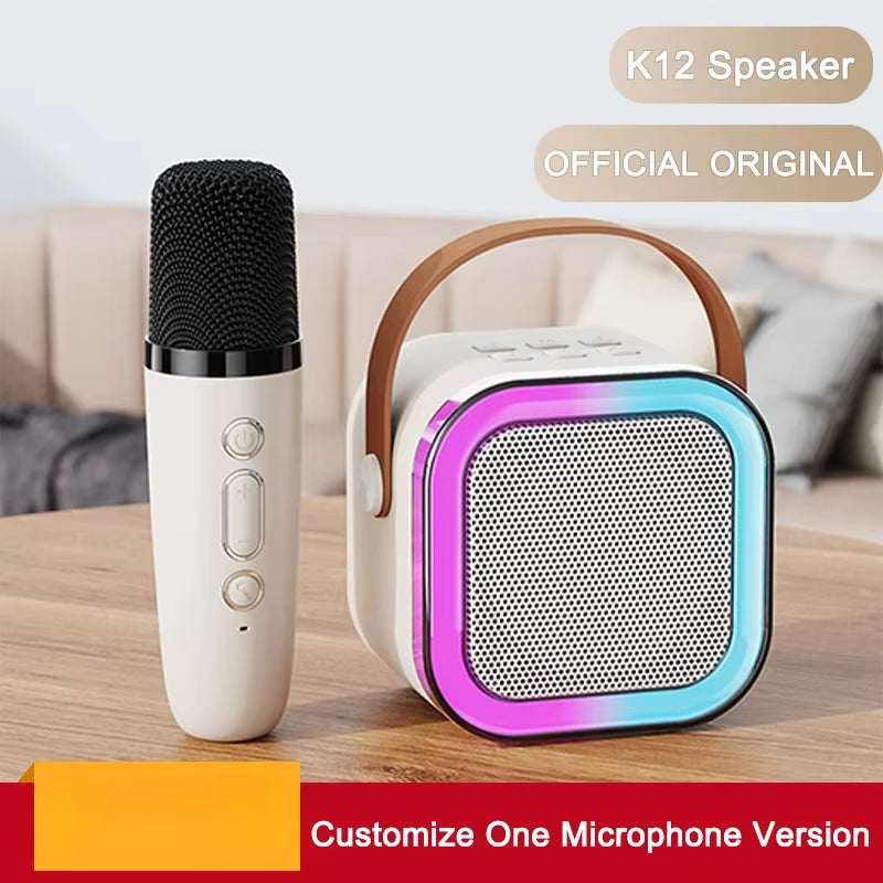 Mini Karaoke Pro K12: Parlante Bluetooth + Micrófono Inalámbrico con Luces RGB
