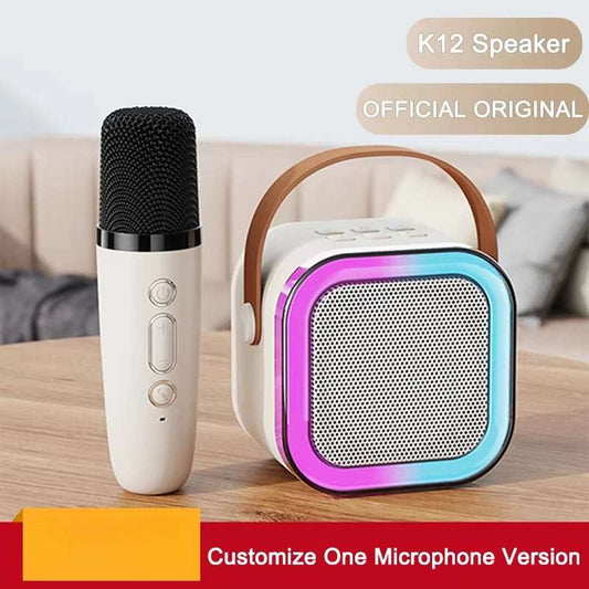 Mini Karaoke Pro K12: Parlante Bluetooth + Micrófono Inalámbrico con Luces RGB